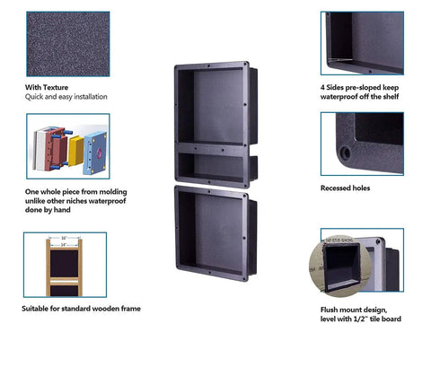 Diagram of Recessed Shower Niche ABS Plastic 16x34 Inch Waterproof Shower Cube With Textured Finish
