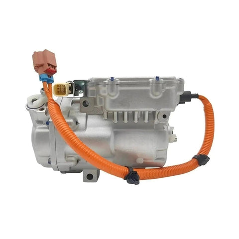 Premium Heavy Grade Electric AC Compressor Straight Bolt On Fit For Byd Qin Dm E5 E6 E3 S2 F3 T7 T5 New Energy Vehicles showing front angle with wiring.