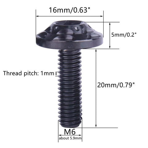 Premium Grade 5 Titanium Bolts, M6 Torx Head Screws, 16mm diameter, 20mm long, black fasteners for motorcycle hardware.