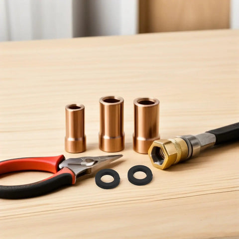 Premium 80PC Black Silicone Garden Hose Washers And O Rings For Faucet Connectors. Tight Seal That Handles Any Weather Without Leaking. Replace Old Rubber Gaskets Now To Save Water And Keep Your Hoses Running Smooth As Butter This Season. Durable Fit For. black silicone washers with hose connector fittings and pliers