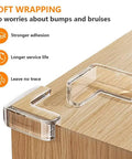 Ten Pack Super Soft Baby Corner Protectors Foolproof Furniture Edge Guards on wooden table, clear vinyl material for safety.