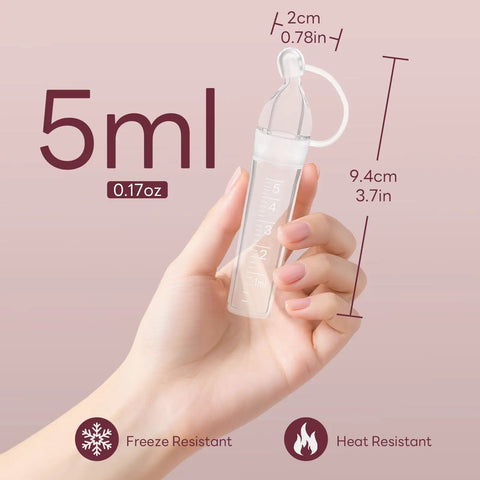 Mom Life Savior Colostrum Collector Kit 5 Ml 6 Piece Pack Breast Milk Gathering Cups shown in hand, measuring 5 ml capacity.