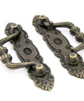 Set Of Four Vintage Brass Bail Pulls For Drawers Cabinets And Dressers With Antique Distressed Finish Drop Handle Design