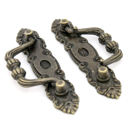 Set Of Four Vintage Brass Bail Pulls For Drawers Cabinets And Dressers With Antique Distressed Finish Drop Handle Design