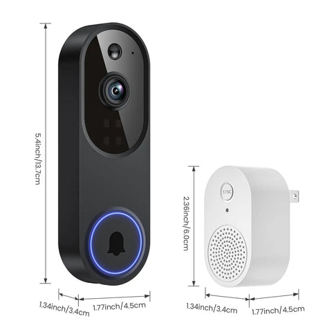 1080P Wireless Video Doorbell Cam With AI Human Detection, Crystal Clear Night Vision, Two Way Talk, 2.4GHz WiFi shown in scale