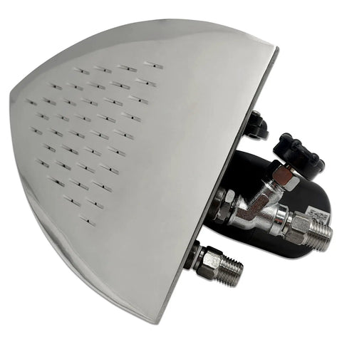Heavy Duty Commercial Steam Iron Featuring Badass High Pressure Performance For Smooth Garment Pressing Factory Dry Cleaning And Bulletproof Temperature Control, close-up view of metal steam plate and connections.