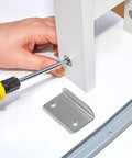Installing Badass Heavy Duty L Shape Drawer Lock Strike Plates Silver Metal Latch Fasteners for cabinet security.