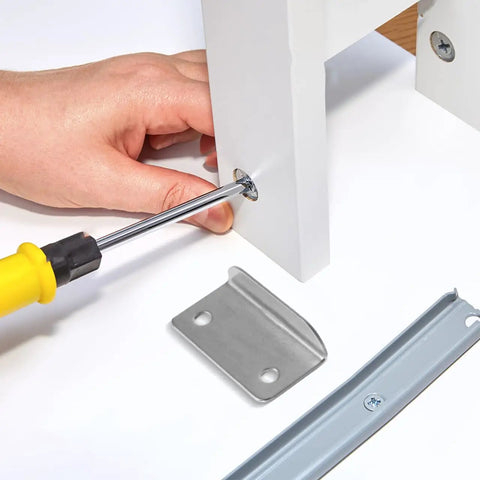 Installing Badass Heavy Duty L Shape Drawer Lock Strike Plates Silver Metal Latch Fasteners for cabinet security.