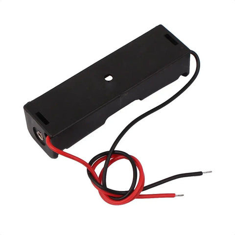 Heavy Duty Double Pack Aa Battery Holders With Sturdy Lead Wires For Hassle Free Circuit Wiring And Smooth Diy Electronics Fixes, black holder with red and black wires.