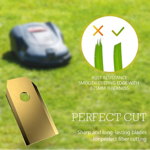Titanium Coated Replacement Robotic Mower Blades For Husqvarna Automower, Gardena Robot Mower, And Segway Navimow, Built Tough For Long Lasting Sharp Cut Performance, Corrosion Resistant Blades Pack Of 30 displayed on grass