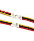 Close-up of 10 Pairs 3 Pin PH 2.0mm Connector Plug Kit With 10cm 22 AWG Soft Silicone Wire For LED Light Strips, red, black, yellow wires.
