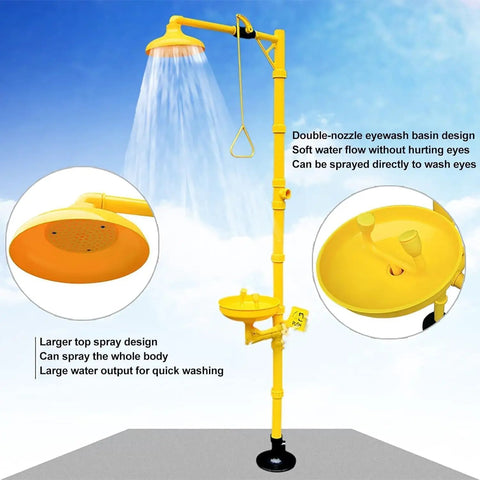 Dual Spray Emergency Eye Wash And Shower Station For Labs And Factories, Fixed Base Eyewash With Chemical Splash Protection, Durable ABS