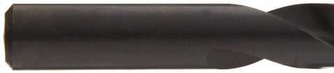 Close-up of a high speed steel short length drill bit with black oxide finish, part of a 15-piece set, ferrous material use.