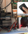 Universal AC To DC Power Converter Adapter in electrical box with red LED, compact design for wall outlet to car socket conversion.