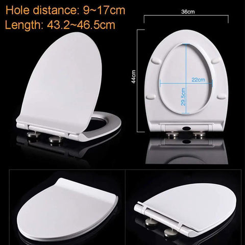 Heavy Hitter Duroplast Toilet Seat With Soft Close Quick Release Hinges standard size showing dimensions and design features.