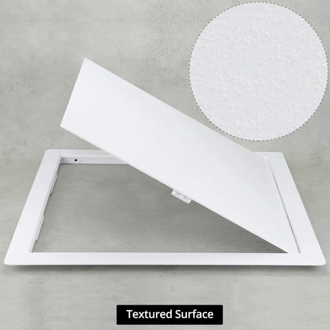 Heavy Duty Plastic Access Panel For Drywall 18x18 Inch showing textured surface and removable door for plumbing access.