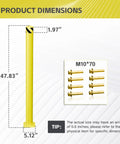 Knockout Yellow Steel Bollard Post Forty Eight Inches Tall Five Point Five Inch Diameter Pipe showing dimensions and anchor bolts.