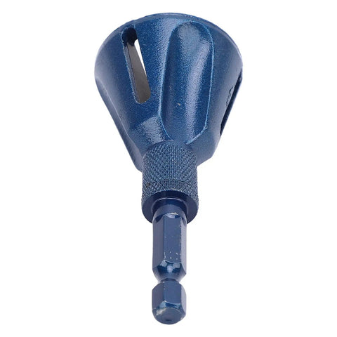 Heavy Duty Helical Chamfer Tool With 1/4 Inch Hex Shank And Solid Tungsten Steel Build for quick deburring, front view, three cutting slots.