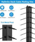 One Eighth Inch Cable Railing End Fittings Kit 316 Stainless Steel Anchor Terminals For Metal Posts in Black on Metal Post
