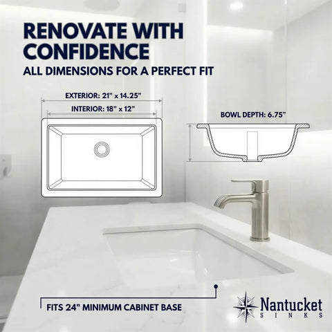 Diagram of Undermount White Bathroom Sink 18 By 12 Inch Interior Rectangular Bowl Fits 24 Inch Vanity Cabinet Vitreous China High Gloss