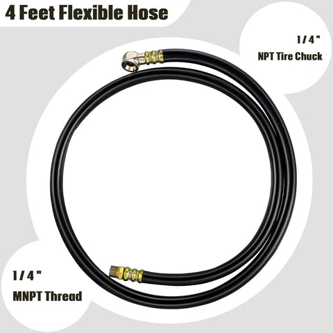 Air Tank Repair Kit With 0-200 PSI Gauge, Safety Valve, 4 Ft Hose, Aluminum Manifold, And Easy Quick Connects, black 4ft hose