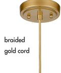 Close-up of gold ceiling mount and braided cord for Modern Gold Moravian Star Pendant Light With Clear Glass Shade Adjustable 47.2 Inch Hanging Wire
