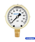 Built Tough Heavy Duty Fully Brass Hydraulic Glycerin Filled Pressure Gauge With Two And A Half Inch Dial 0-200 Psi