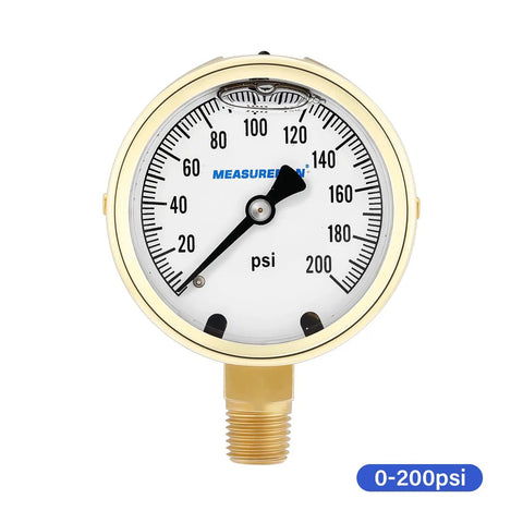 Built Tough Heavy Duty Fully Brass Hydraulic Glycerin Filled Pressure Gauge With Two And A Half Inch Dial 0-200 Psi