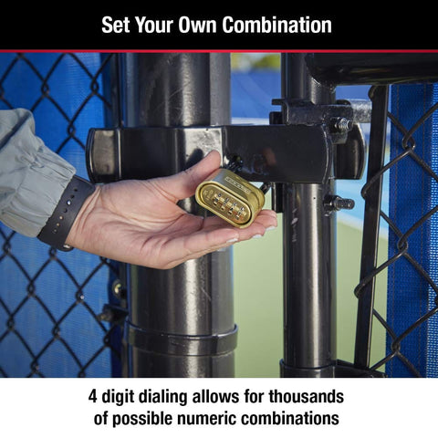 Brass Combination Gate Lock For Outdoor Fences And Sheds, Customizable Four Digit Padlock With Extended Two And A Quarter Inch Long Shackle