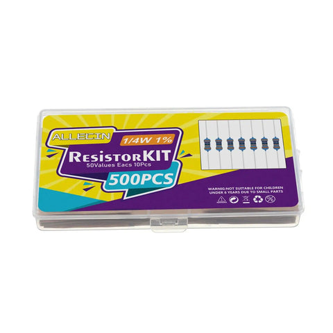 1/4W Metal Film Resistor Assortment Kit With Fifty Values From 0 Ohm To 10 M Ohm, One Percent Tolerance in a plastic case