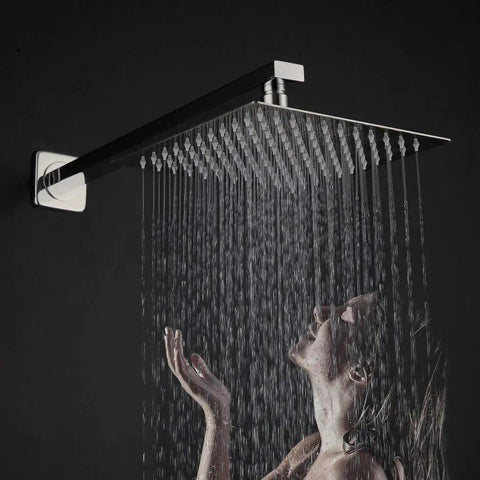 16 Inch Square Rain Shower Head With Ultra Thin Profile High Pressure Waterfall Showerhead In Brushed Nickel 304 Stainless Steel