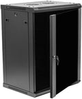 Heavy Duty 15U Wall Mount Server Rack Cabinet With Locking Glass Door 17.7 Deep 19 Inch IT Equipment Dual Cooling Fans Black