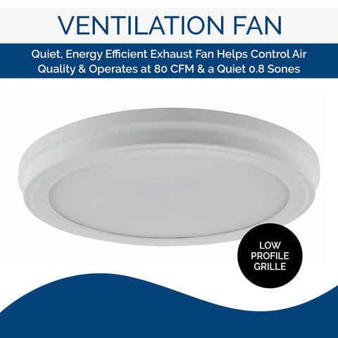Energy Star Bath Exhaust Fan 80 CFM Quiet 0.8 Sones White AER80LWH Model, low-profile ceiling mount shown