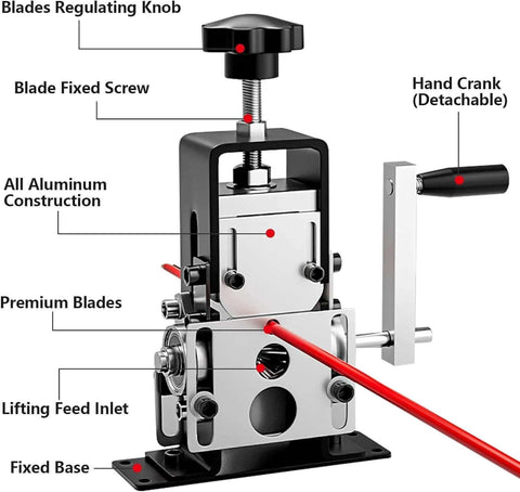Manual Wire Stripping Machine For Copper Wire 0.06 To 1 Inch Gauge shown with drill powered hand crank and adjustable components.