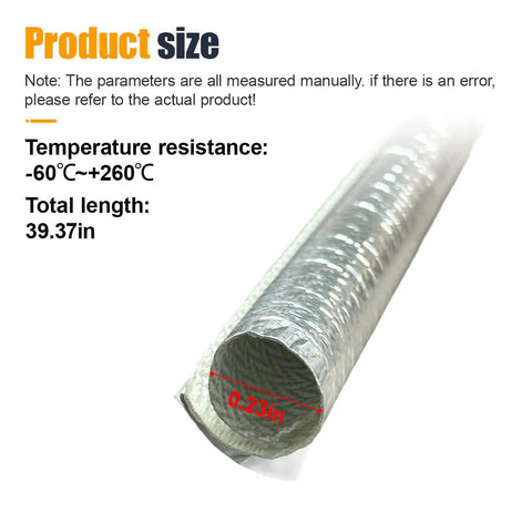 Close-up of Self Closed Aluminum Heat Shield Sleeve 6mm One Quarter Inch, 39 Inch Length, displaying end cross-section and diameter.