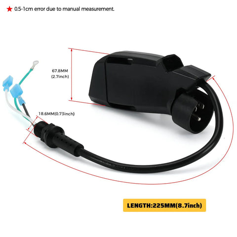 Switch Box Full Assembly Replacement for ProTeam Super Coach Pro 6 and Pro 10 Backpack Vacuums Includes Switch Cord and Power Cord Direct Replacement Part 836225 close-up with measurements