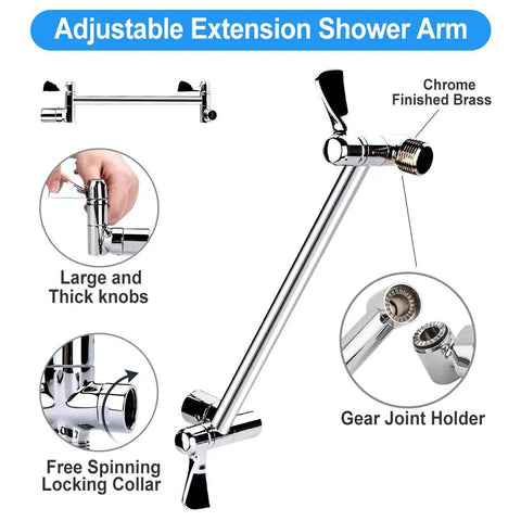 11-inch brass extension arm for 8 Inch High Pressure Rainfall Shower Head and Handheld Combo With 3 way diverter.
