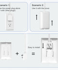 Hassle Free 3 Foot Flat Plug Extension Cord Power Strip With Three Upward Outlets Low Profile Design installation scenarios with detachable cover.