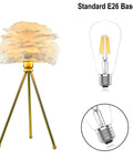 2 Pack White Feather Table Lamps With Metal Body And Gold Finish Tripod, E26 base bulb shown, chic modern design