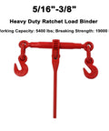 Heavy Duty Tie Down Kit With 5/16 To 3/8 Inch Chains And Ratchet Binders, 5400 Lbs Safe Working Load, red ratchet binder