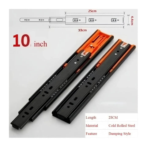 Heavy Duty Steel Drawer Slides Bottom Mount Concealed Design Smooth Glide Buffer Cabinet Hardware Set Of Two 10 inch tracks with cushioning.