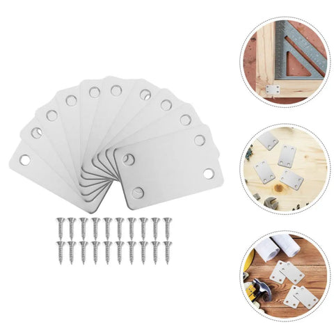 Stainless Steel Flat Corner Braces 20 Piece Set With Screws For Wood Quick Install Mending Plates Holes Silver