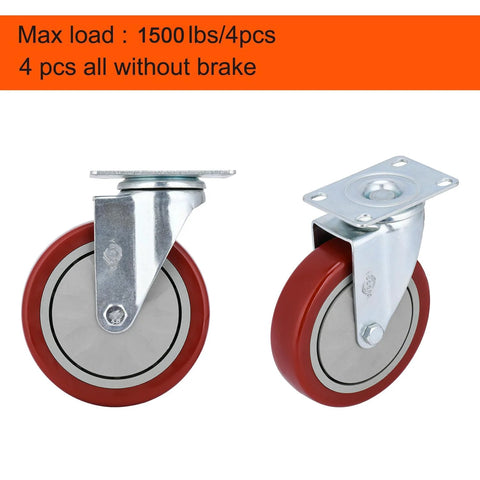 Heavy Duty 5 Inch Swivel Caster Wheels Set Of 4 No Noise 360 Degree Plate Caster With High Load Capacity 1500 Lbs Total Quiet Rolling