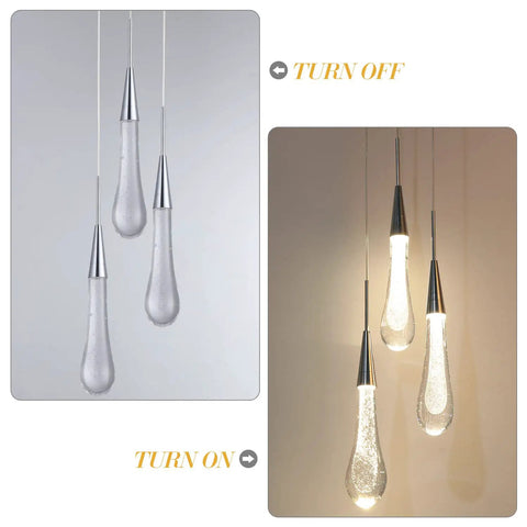 Crystal Cluster Pendant Lights For Kitchen Island Three Light LED Teardrop Ceiling Hanging Fixtures In Chrome Finish Dope Look
