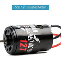550 Brushed Waterproof 3-Slot Motor For 1/10 RC Car With 12T Pinion, showcasing the motor's detailed design and connectors.