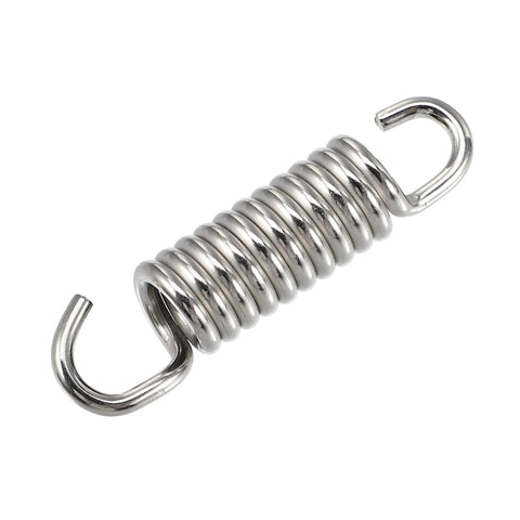 Stainless steel motorcycle exhaust pipe spring with hooks, 43mm length.