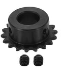 Beefy 18 Tooth Chain Roller Sprocket For ISO 04C Chain, 15mm Bore, 39.5mm OD, C45 Carbon Steel With Black Oxide Finish, Set Screws