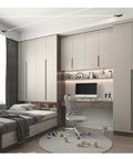 Effortlessly Sleek Modern Linear LED Wall Sconces With Remote Control For Cozy Bedroom And Living Room Vibes A Total Game Changer For Your Glow Up In Black Finish Dimmable Lighting in a stylish bedroom with a light gray bed and desk.