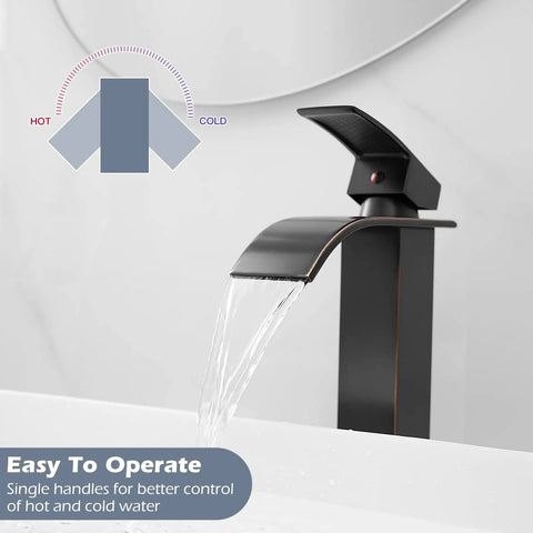 Vessel Sink Faucet Modern Waterfall In Oil Rubbed Bronze For Single Hole Install One Handle Vanity Bath Tap With Pop Up Drain