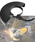 Grinder Guard Five Inch And Four And A Half Inch Replacement Part 39766101 for DeWalt angle grinders in use and close-up view